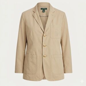 Lauren Ralph Lauren Women’s 1X Tan Pima Cotton Blazer NWT Monogram Pocket